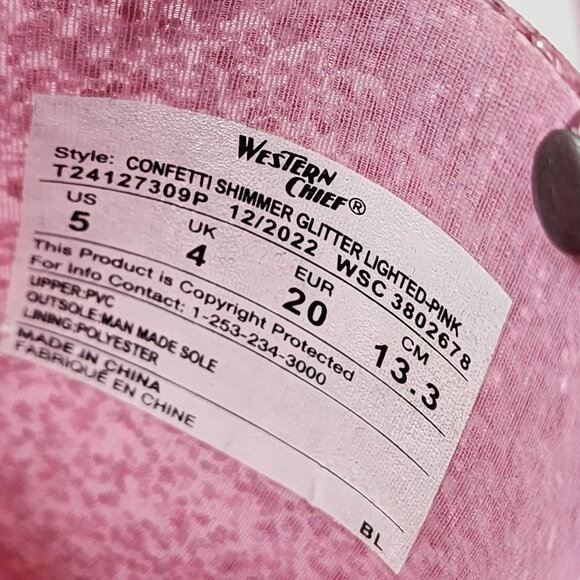 Western Chief Kids Size 5 Pink Confetti Shimmer Glitter Light Up Rain Boots - Picture 6 of 7